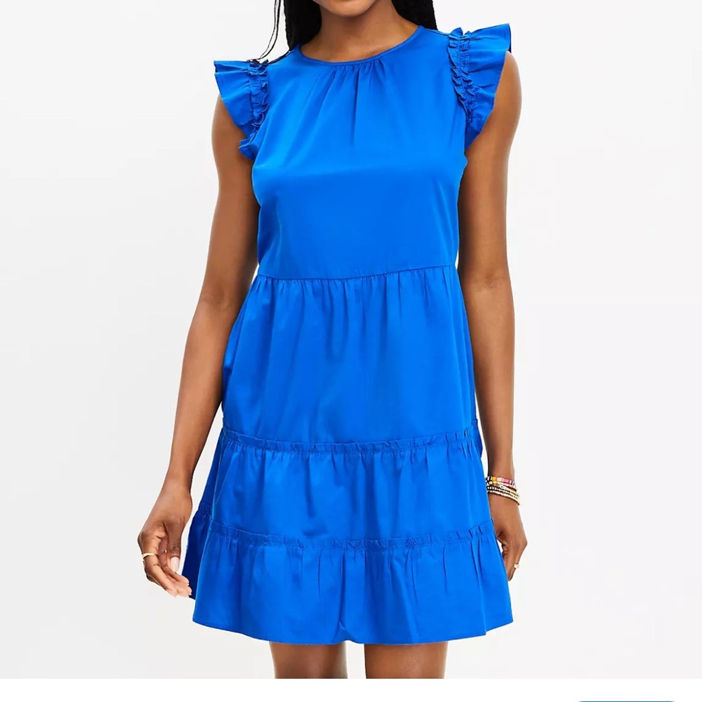 Loft Women’s Blue Flutter Sleeve Tiered Dress size MP